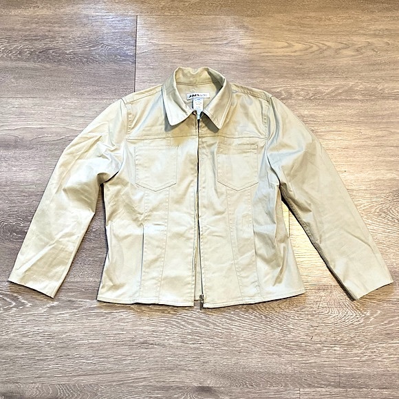 JONES & CO (NWOT) • Tan Lightweight Thin Zip-Up Cotton Jacket Coat • Size Small - Picture 2 of 16